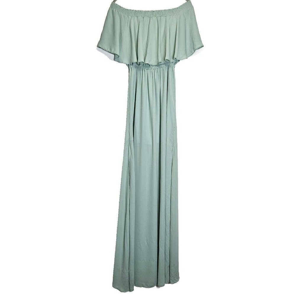 Show Me Your Mumu Light Sage Hacienda Off the Shoulder Ruffle‎ Maxi Dress Medium